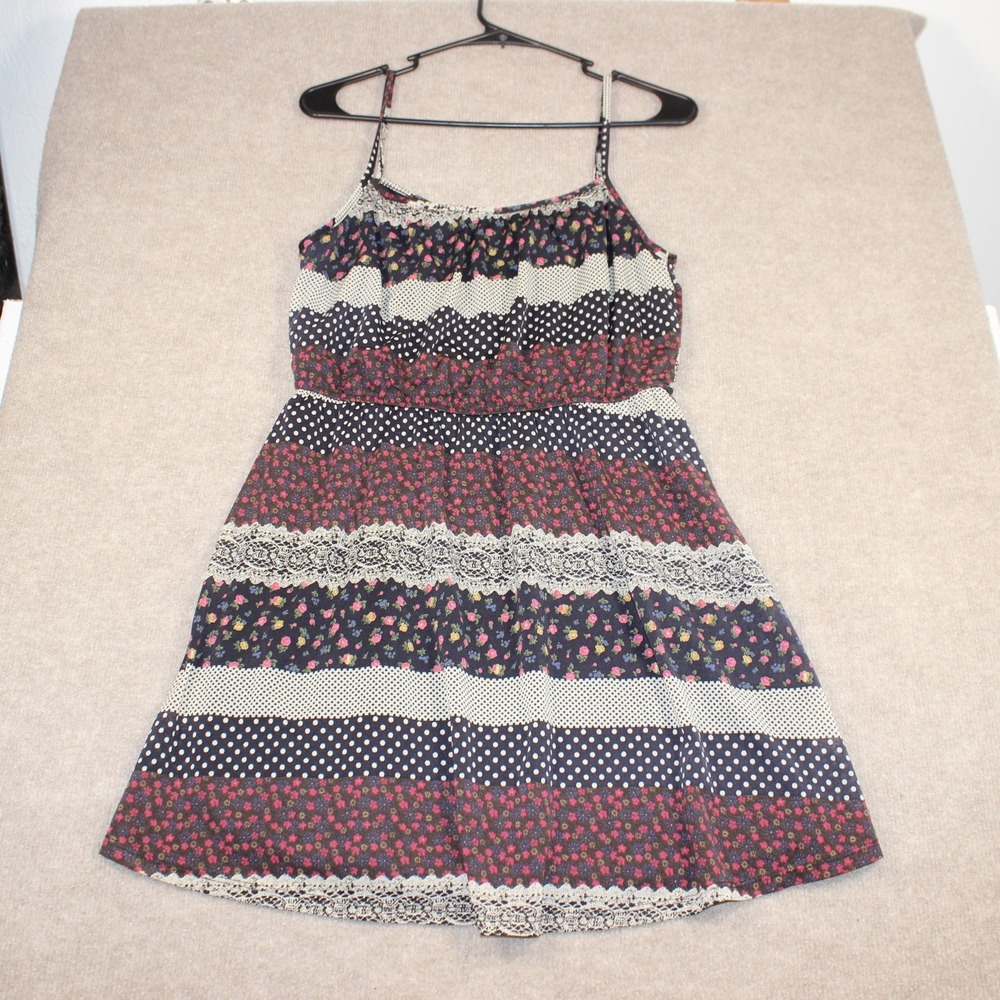 Jella Couture Floral Polka Dot Lace Tiered Mini Dress Navy Large FT12544-A3028